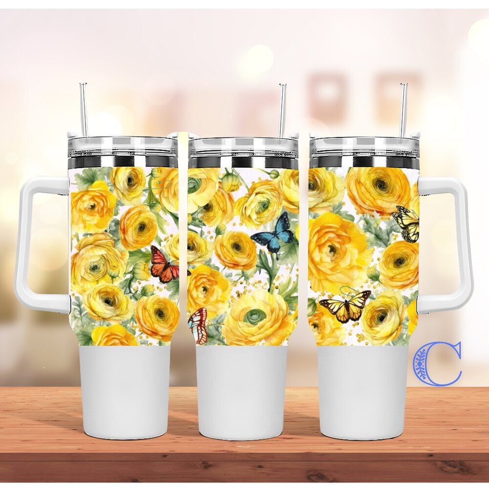 Beautiful Spring Bright Tropical Floral Flower 40 oz Tumbler/Water bottle/Mug wi